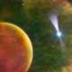 An artist’s impression of a brown dwarf orbiting a pulsar.